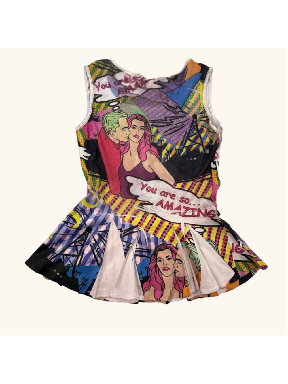 Push Pop Art Graphic Sleeveless Peplum Top Women’s Size M Comic Print Tunic - Picture 1 of 4